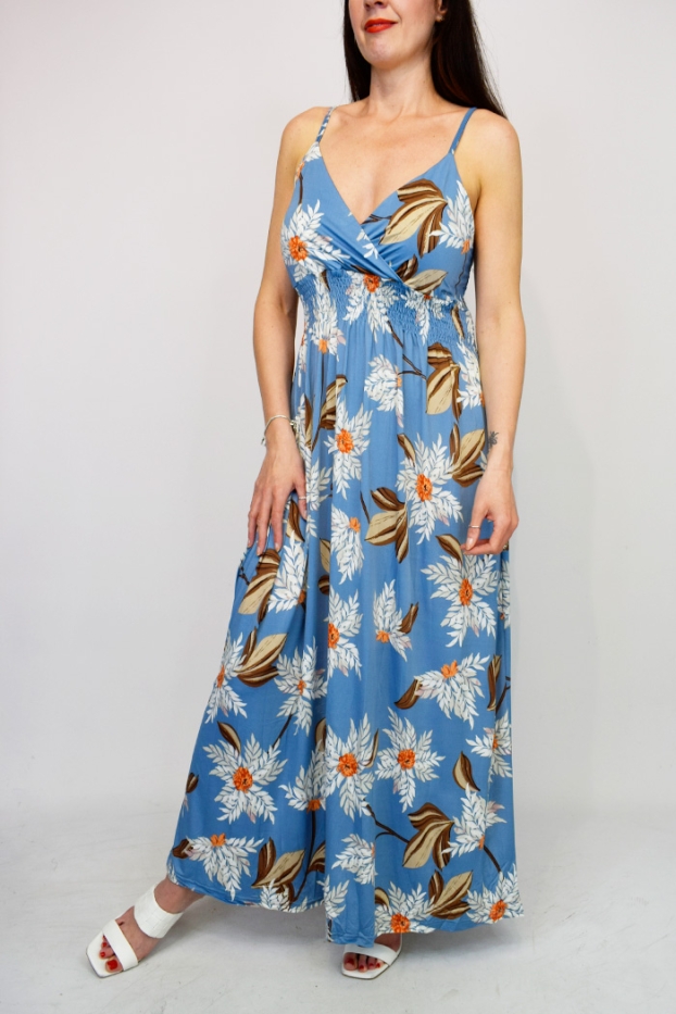 Floral Print Thin Strap Cross Over Maxi
