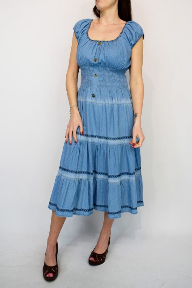 Dye Stripe Button Front Denim Midi Dress