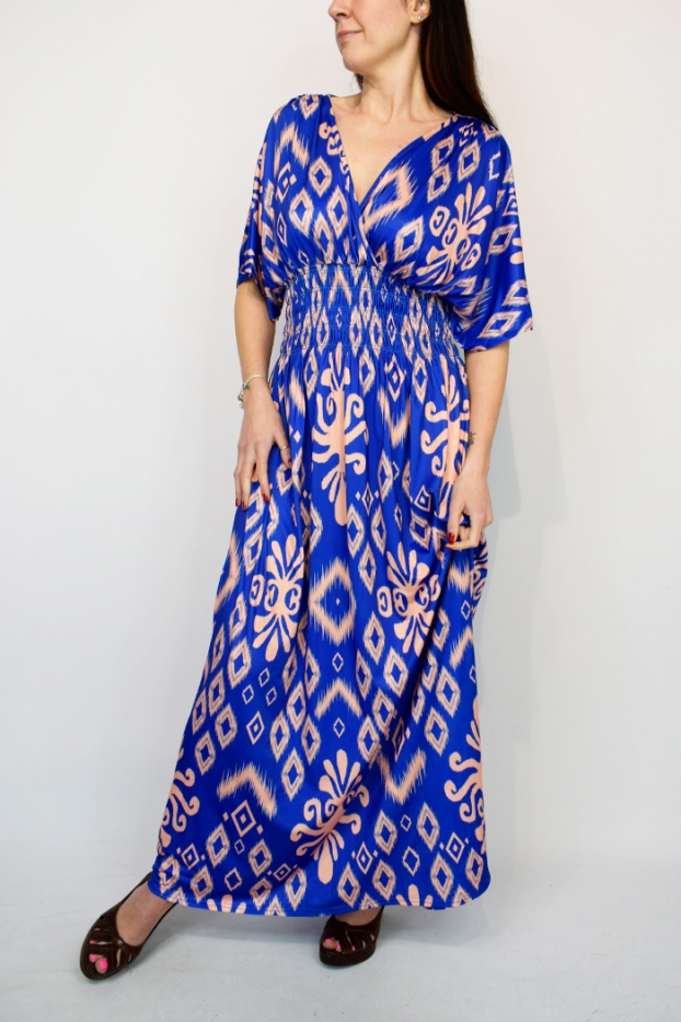 Damask Print Angel Sleeve Maxi Dress