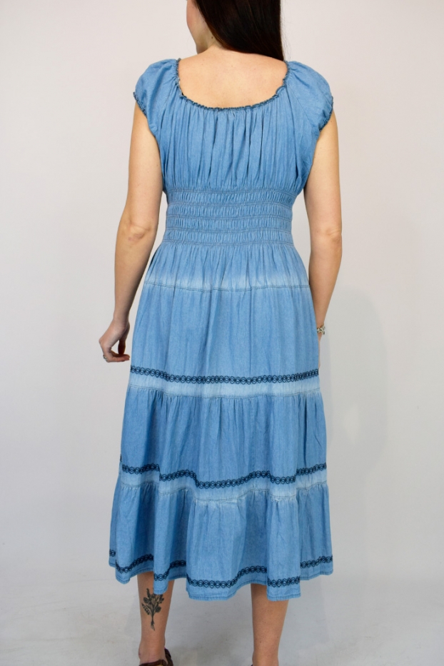 Dye Stripe Button Front Denim Midi Dress