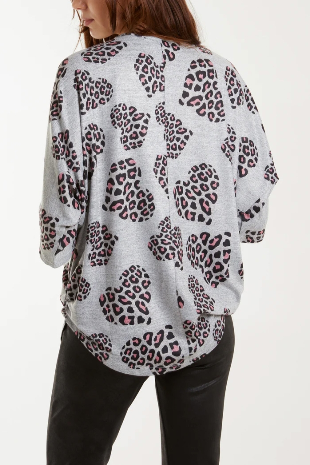 Leopard Heart Knitted Zip Top