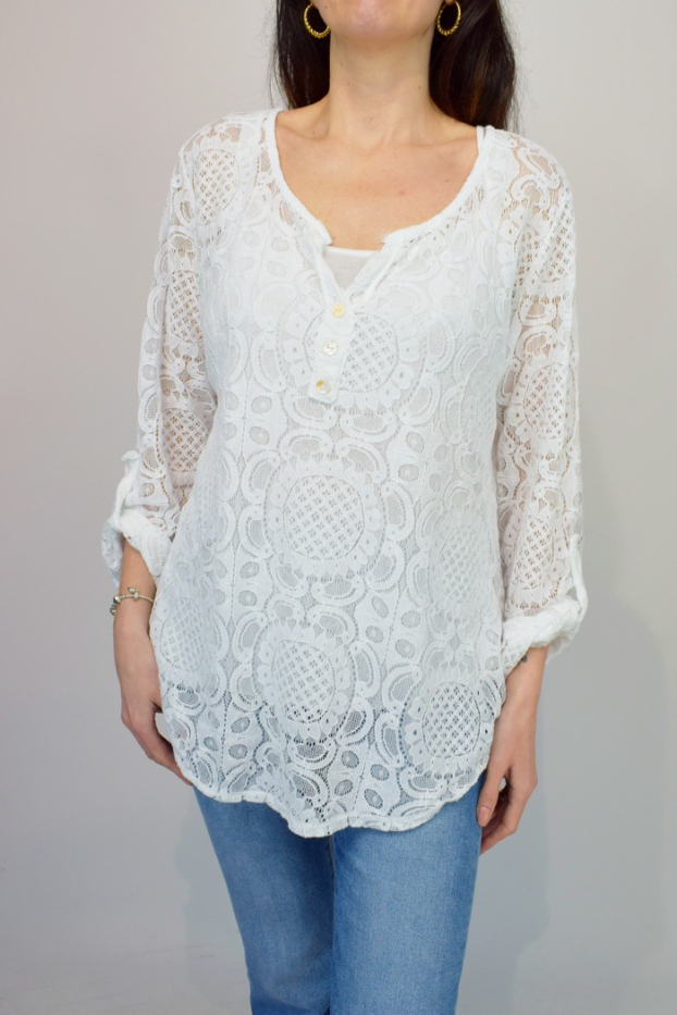 Geometric Lace Button Two Piece Top