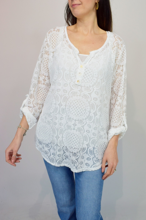 Geometric Lace Button Two Piece Top