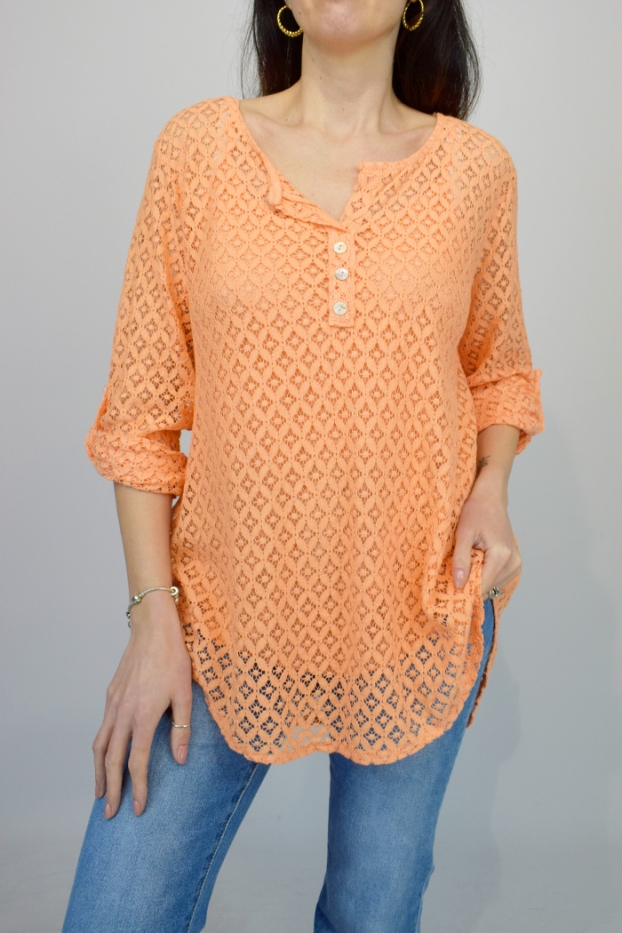 Geo Crochet Lace Two Piece Button Top