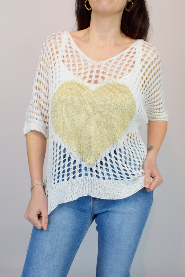 Heart Front Loose Knit Crochet Top