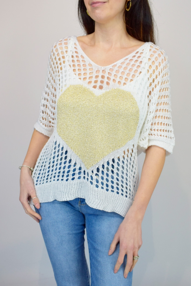 Heart Front Loose Knit Crochet Top