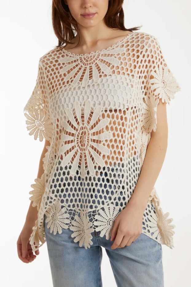 Floral Crochet Cap Sleeve Top