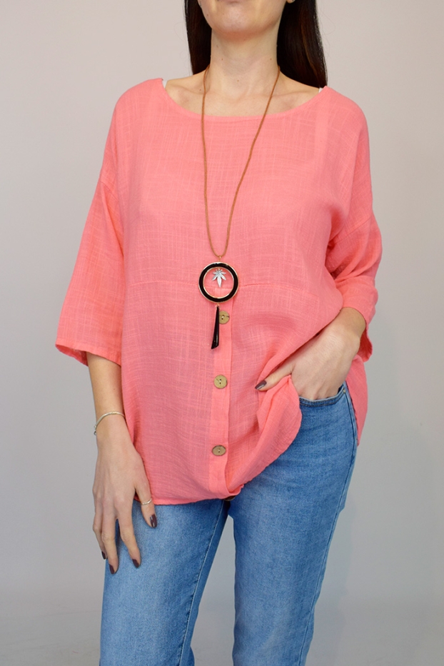 Lower Button Front Italian Necklace Top