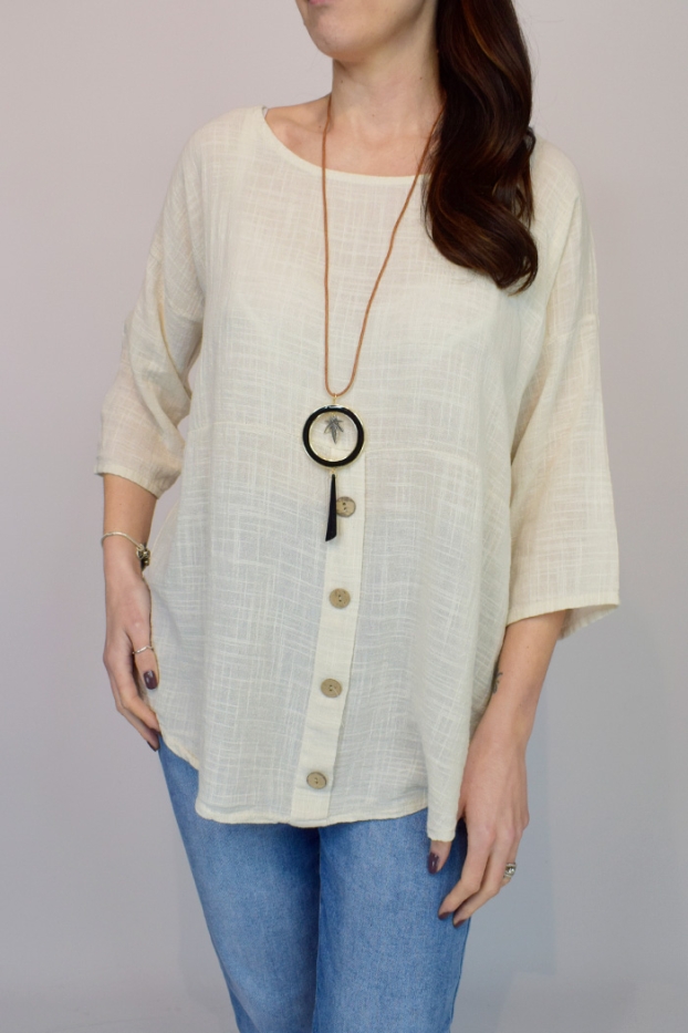Lower Button Front Italian Necklace Top