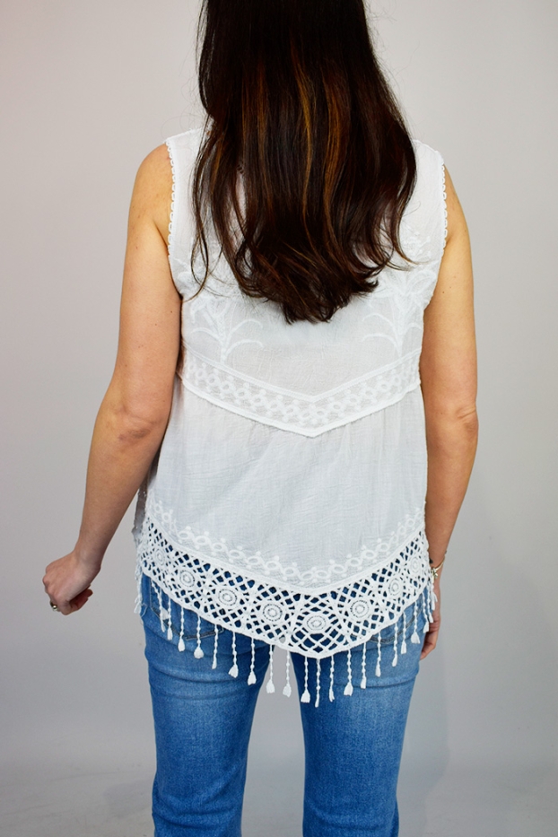 Crochet Tassel Embroidered Sleeveless Top