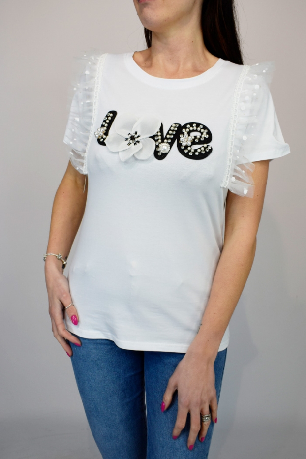 Pearl Embellished Lace Love T-Shirt