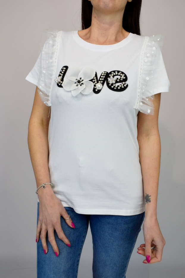 Pearl Embellished Lace Love T-Shirt